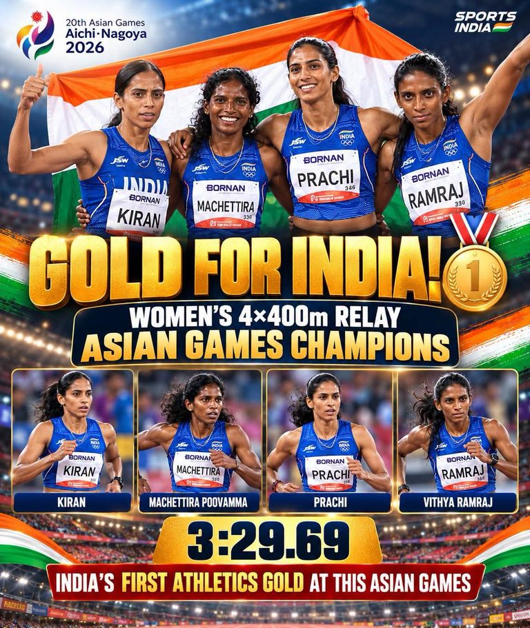 ಏಷ್ಯನ್ ಕ್ರೀಡಾಕೂಟ 2026 : ಮಹಿಳೆಯರ 4×400 ಮೀ. ರಿಲೇಯಲ್ಲಿ ಭಾರತಕ್ಕೆ ಐತಿಹಾಸಿಕ ಚಿನ್ನ
